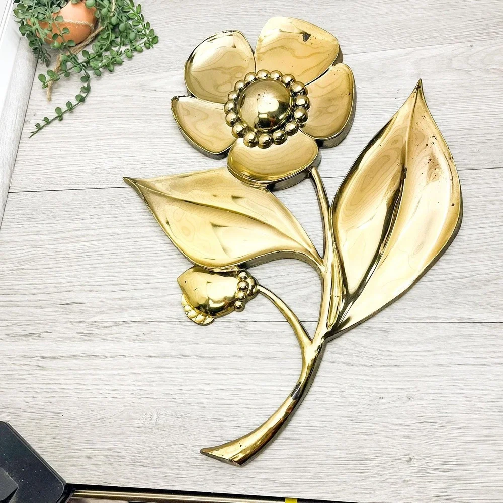 Vintage Syroco Faux Brass Flower Wall Decor -‎ Mid-Century Modern